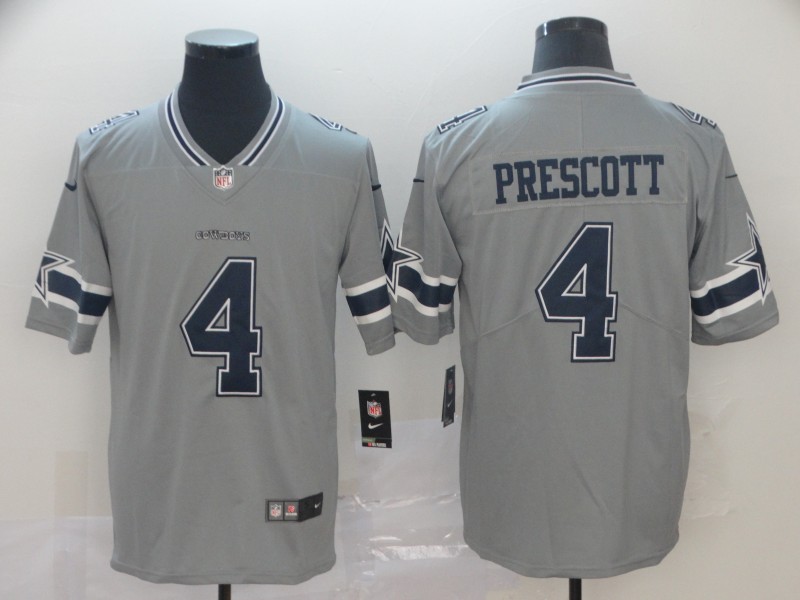 Men's Dallas Cowboys #4 Dak Prescott Gray Inverted Legend Stitched NFL Jersey